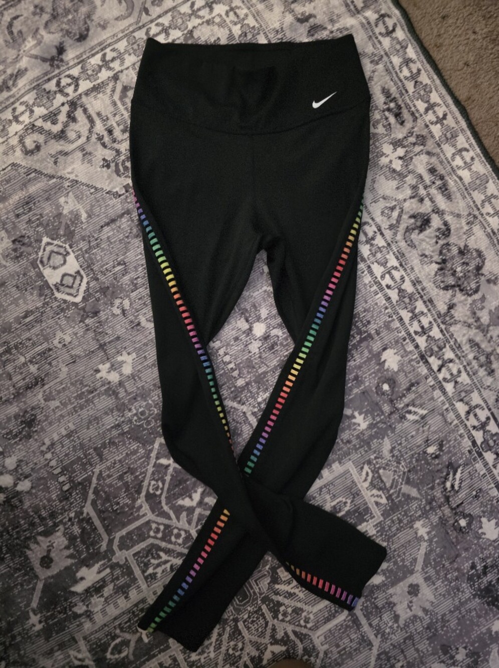 Nike Black Leggings with Rainbow Side Tabs
